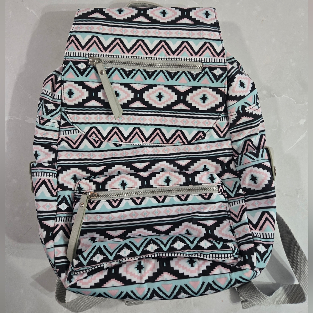 Aztec Patterned Backpack With Pink And Black Acce… - image 1
